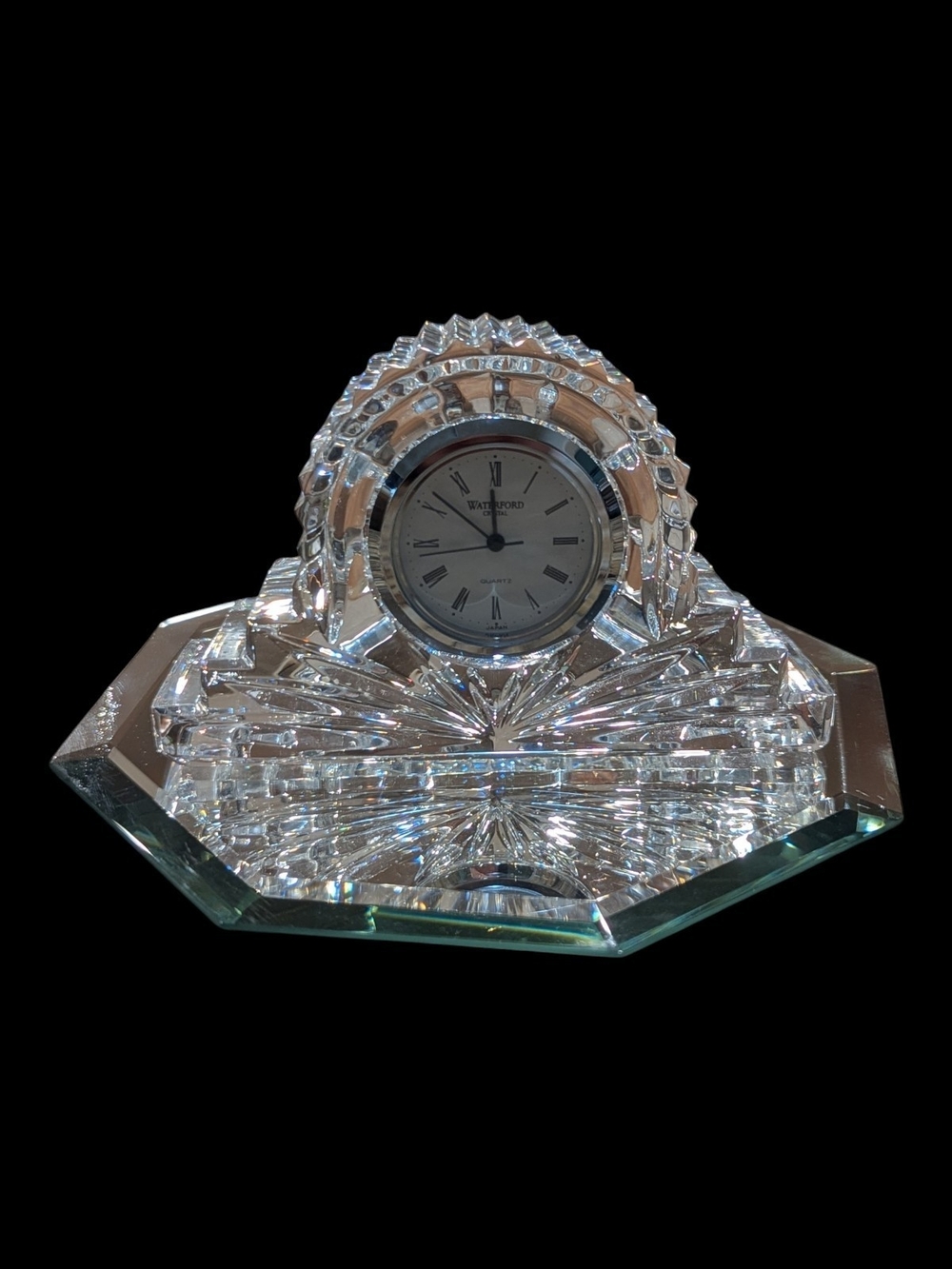 VTG Waterford Wharton Mini Clear Irish Lead Crystal Desk Clock W Mirror 4"x2.5"